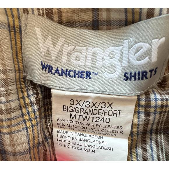 Wrangler Wrancher Shirt Mens Size 3X Brown Short Sleeve Pearl Snap Collar - Picture 2 of 7